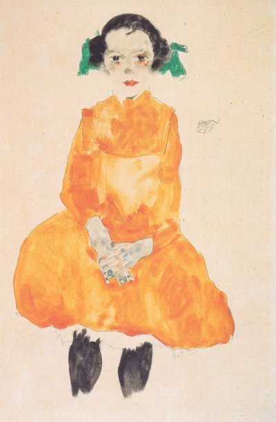 Niña con vestido ocre de Egon Schiele